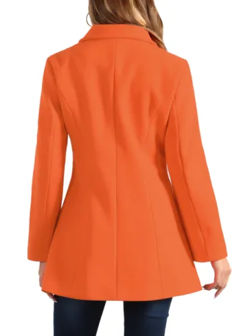 Double Breasted Peter Pan Collar Orange Peacoat For Women