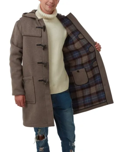 Men's Mushroom Wool Duffle Coat With Hood