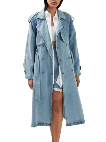 Women's Belted Denim Trench Coat