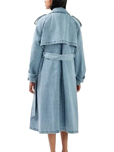 Women's Belted Light Blue Denim Trench Coat