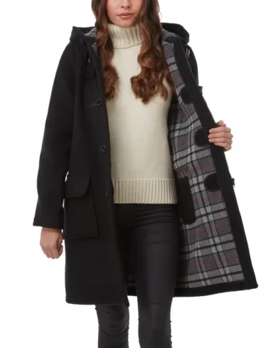 Women's Black Wool Hooded Duffel Coat 