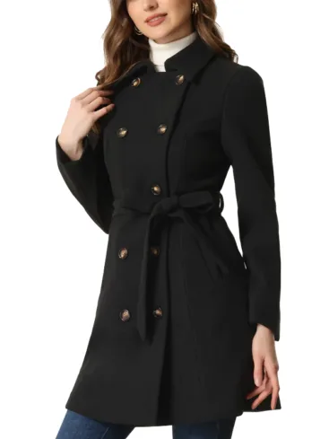 Women's Black Wool Long Peacoat