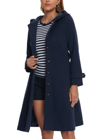 Women's Blue Hooded Long Peacoat