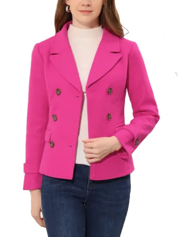 Women's Double Breasted Short Pink Wool Peacoat