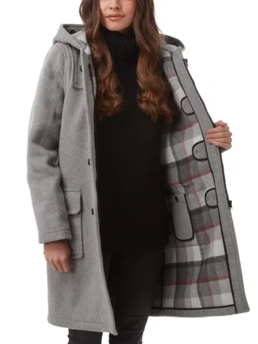 Women's Grey Wool Duffel Coat With Hood