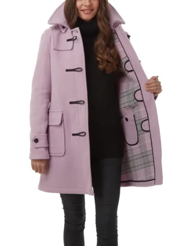 Women's Lavender Wool Duffle Coat With Hood 