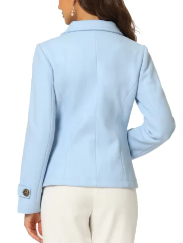 Women's Light Blue Wool Short Peacoat