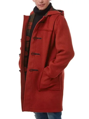 Women's Orange Wool Duffle Coat With Hood