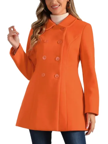 Women's Peter Pan Collar Orange Wool Peacoat