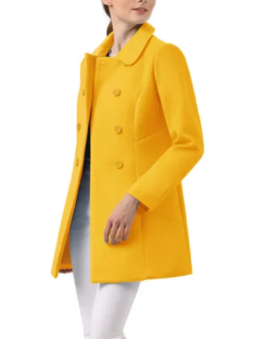 Women's Peter Pan Collar Yellow Wool Peacoat