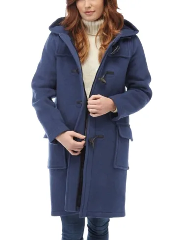 Women's Royal Blue Wool Duffel Coat With Hood