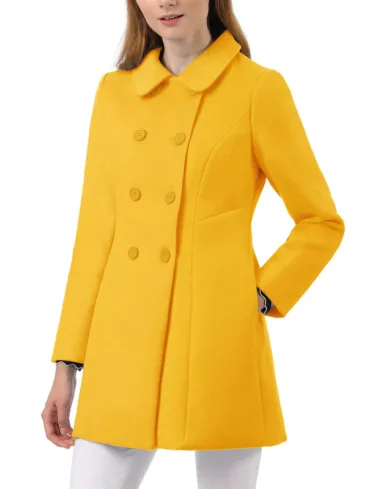 Women's Yellow Wool Winter Long Peacoat