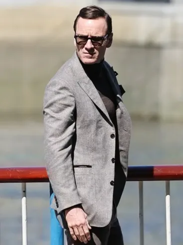 Michael Fassbender Black Bag 2025 George Woodhouse Grey Blazer