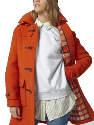 Women's Orange Wool Hooded Toggle Duffle Coat