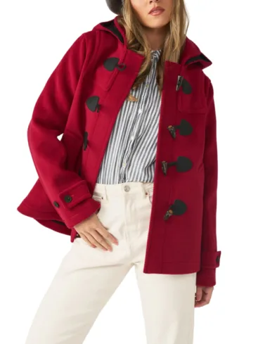 Women's Red Wool Short Duffle Coat