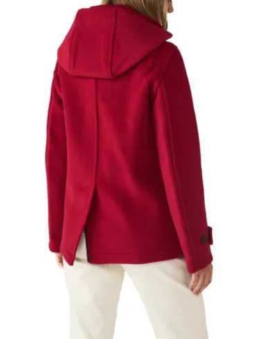 Women's Red Wool Short Toggle Duffle Coat With Hood