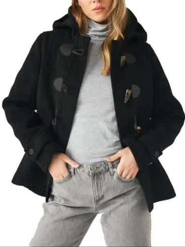 Women's Short Black Wool Duffle Coat