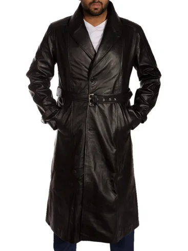 Jackson Black Leather Trench Coat