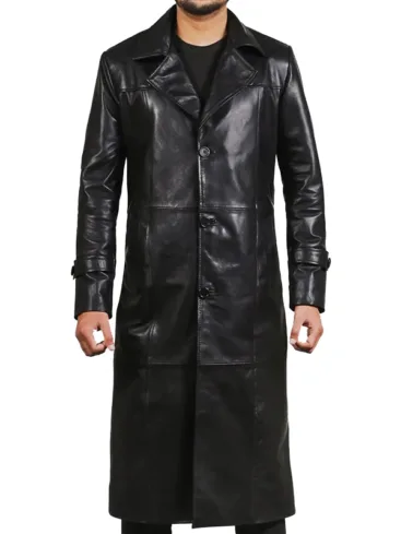 Jordan Black Leather Long Trench Coat