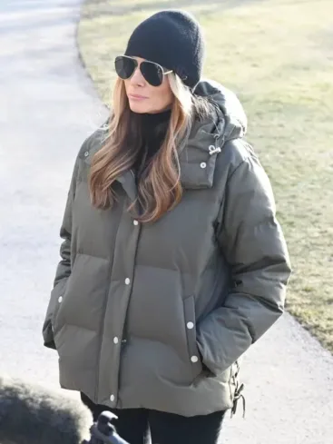 Melania Trump Green Puffer Jacket With Hood