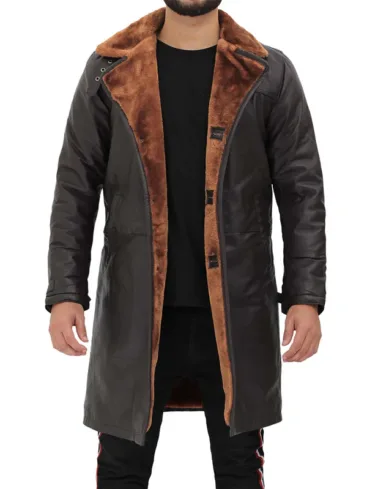 Men's Dark Brown Leather Trench Coat