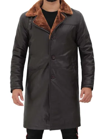 Men's Dark Brown Shearling Leather Trench Coat