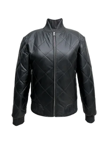 Mirra Women's Quilted Black Leather Bomber Jacket