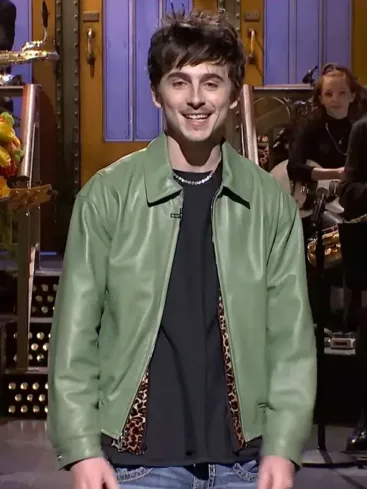 Timothée Chalamet Green Leather Jacket