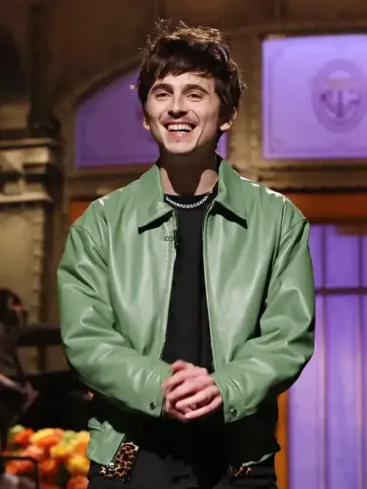 Timothée Chalamet Saturday Night Live (SNL) Green Leather Jacket